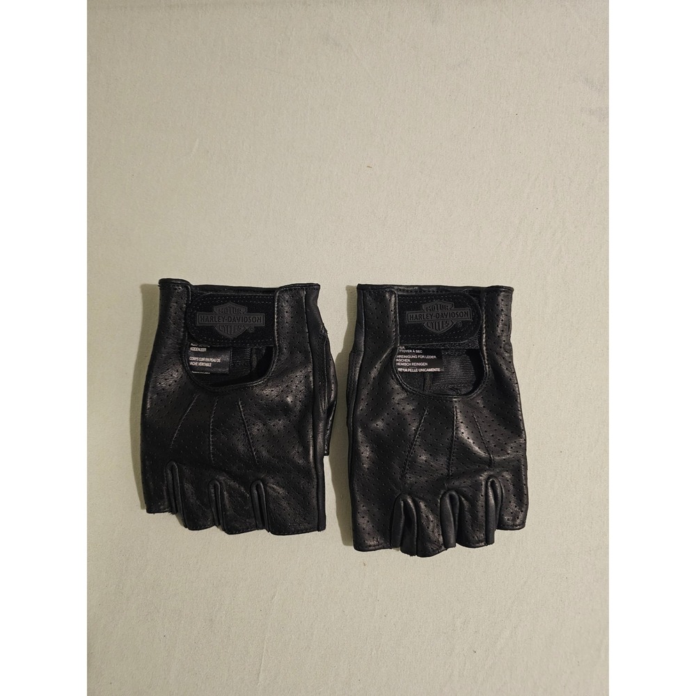 Harley-Davidson Size Large Black Leather Fingerless Padded Riding Gloves